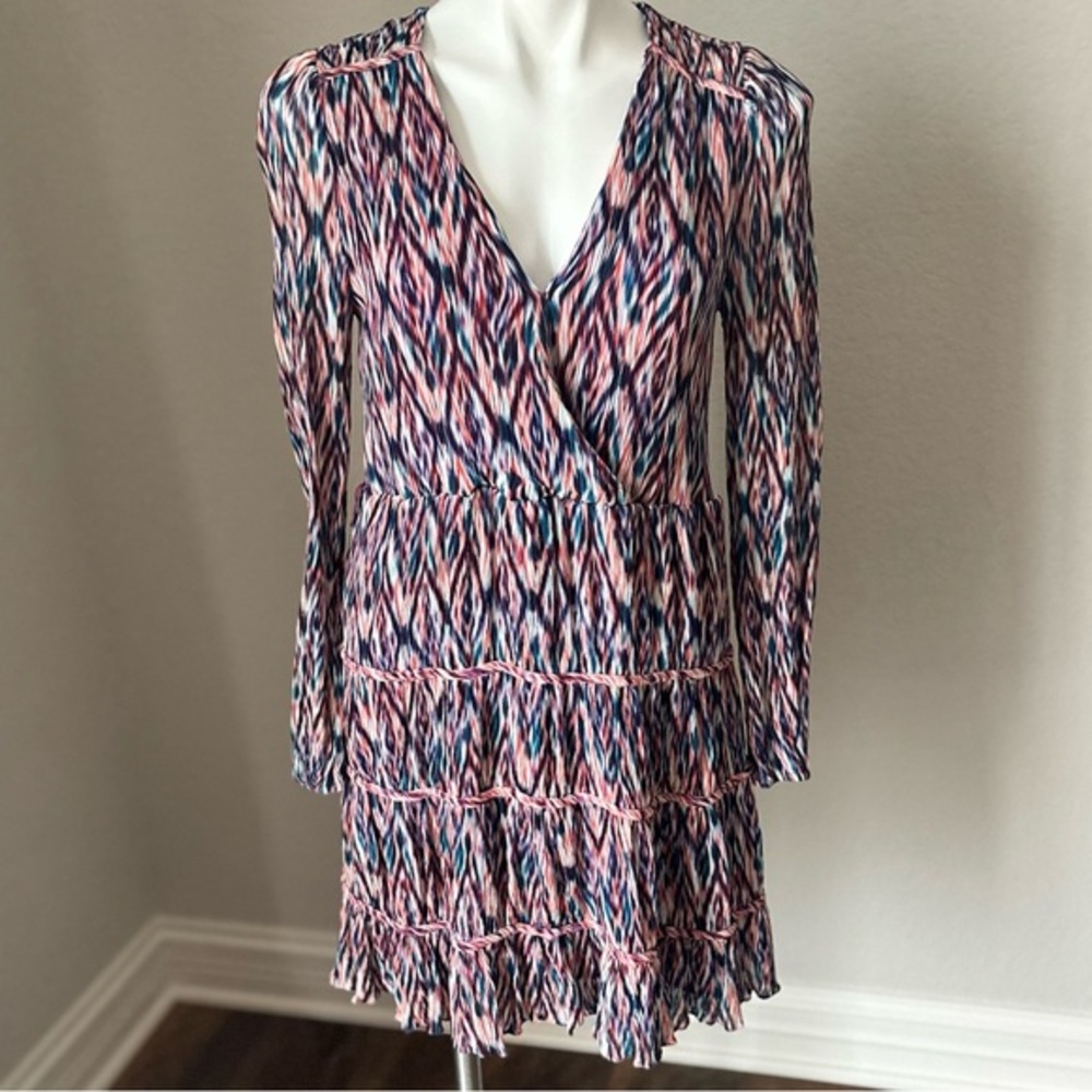 Marie Oliver Multicolored Rayon Silk Blend Crinkle Texture Mini Dress Sz Medium